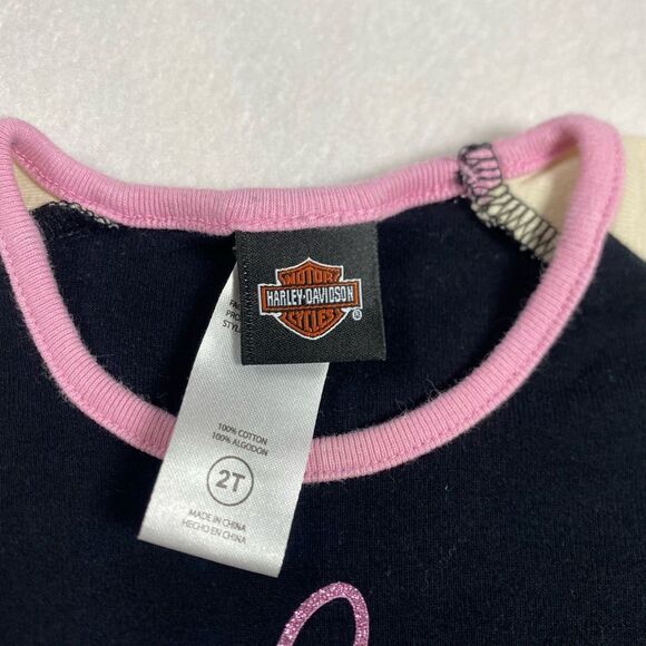 Harley-Davidson Little Girls' Short Sleeve Tee - Black Pink Glitter Logo Size 2T - Picture 3 of 6